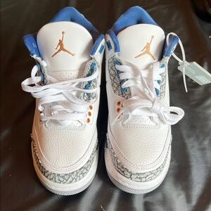 Jordan Kids' White and Blue and Grey Sneakers with Gold Accents